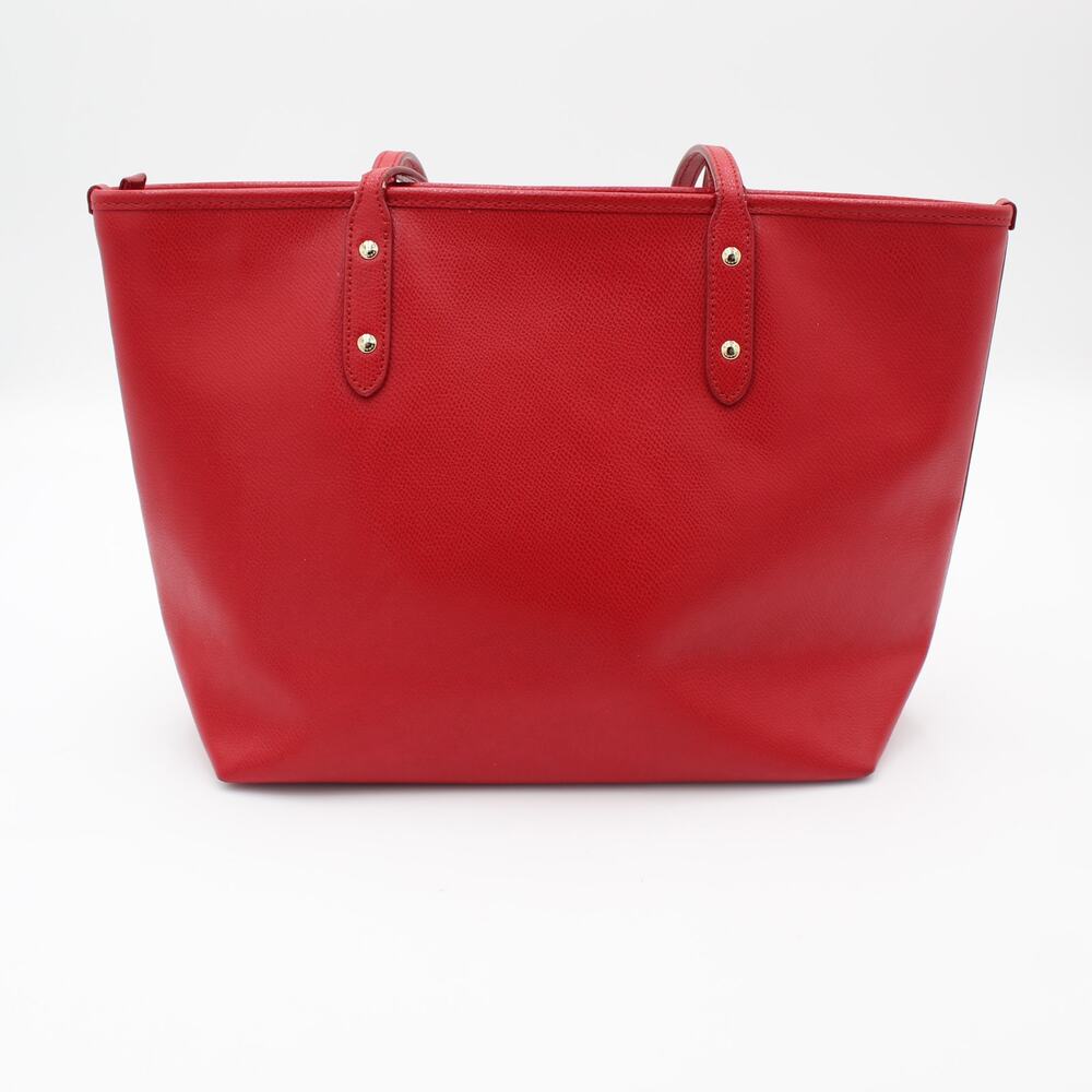 Coach City Tote Red Crossgrain Leather Shoulder Bag Zip Minimalist Preppy - Picture 3 of 14